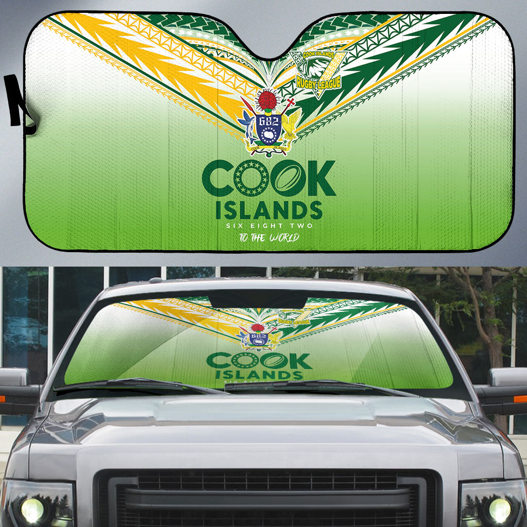 Cook Islands Rugby Auto Sun Shade Six Eight Two to The World - Tatau Tribal Motif