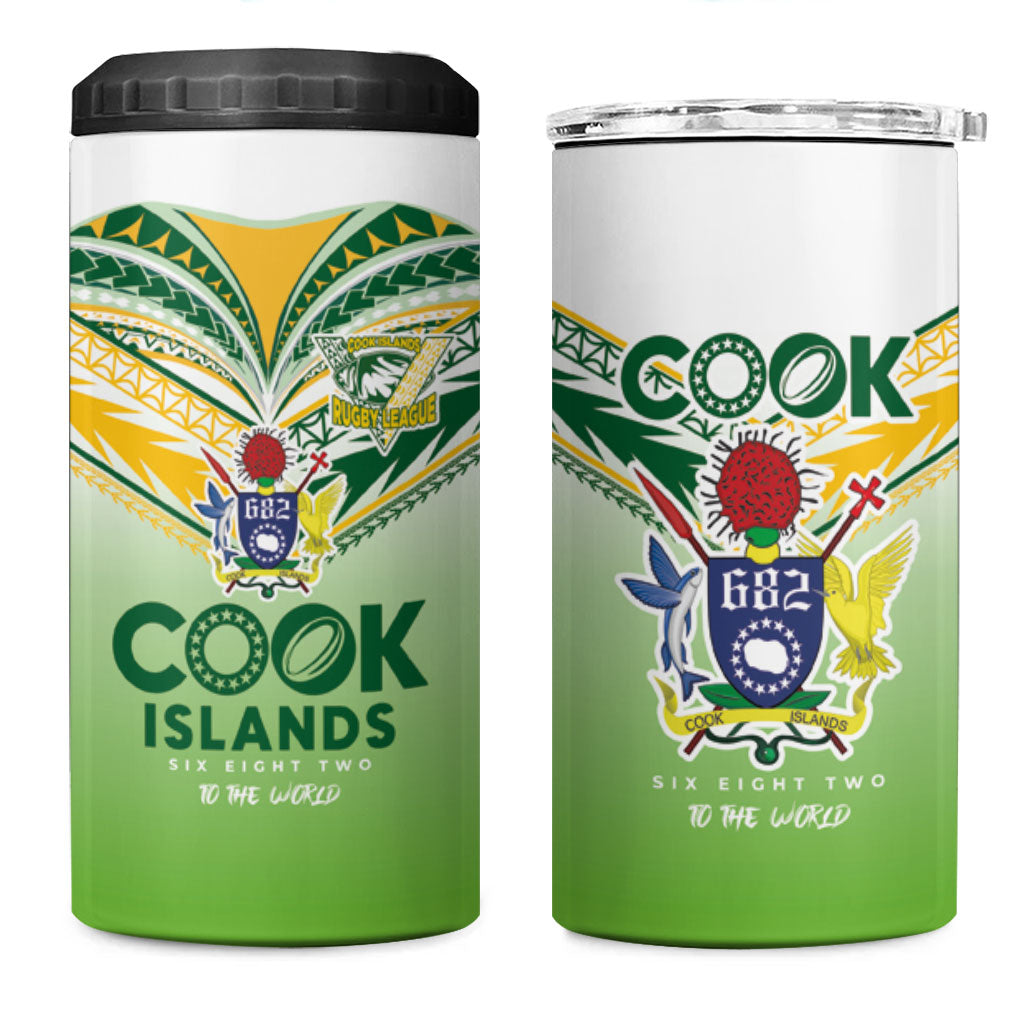 Cook Islands Rugby 4 in 1 Can Cooler Tumbler Six Eight Two to The World - Tatau Tribal Motif