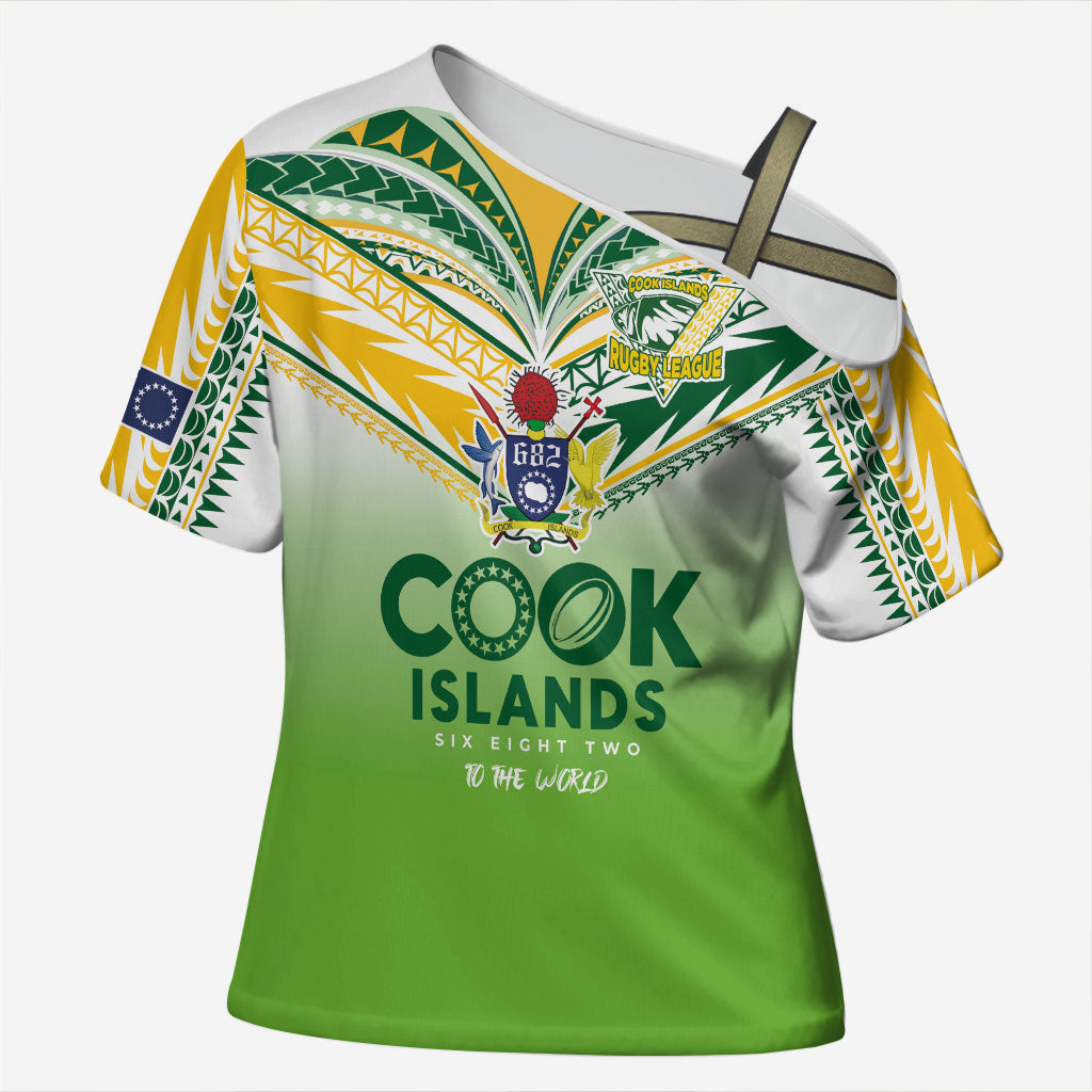 Cook Islands Rugby Cross Shoulder Shirt Six Eight Two to The World - Tatau Tribal Motif