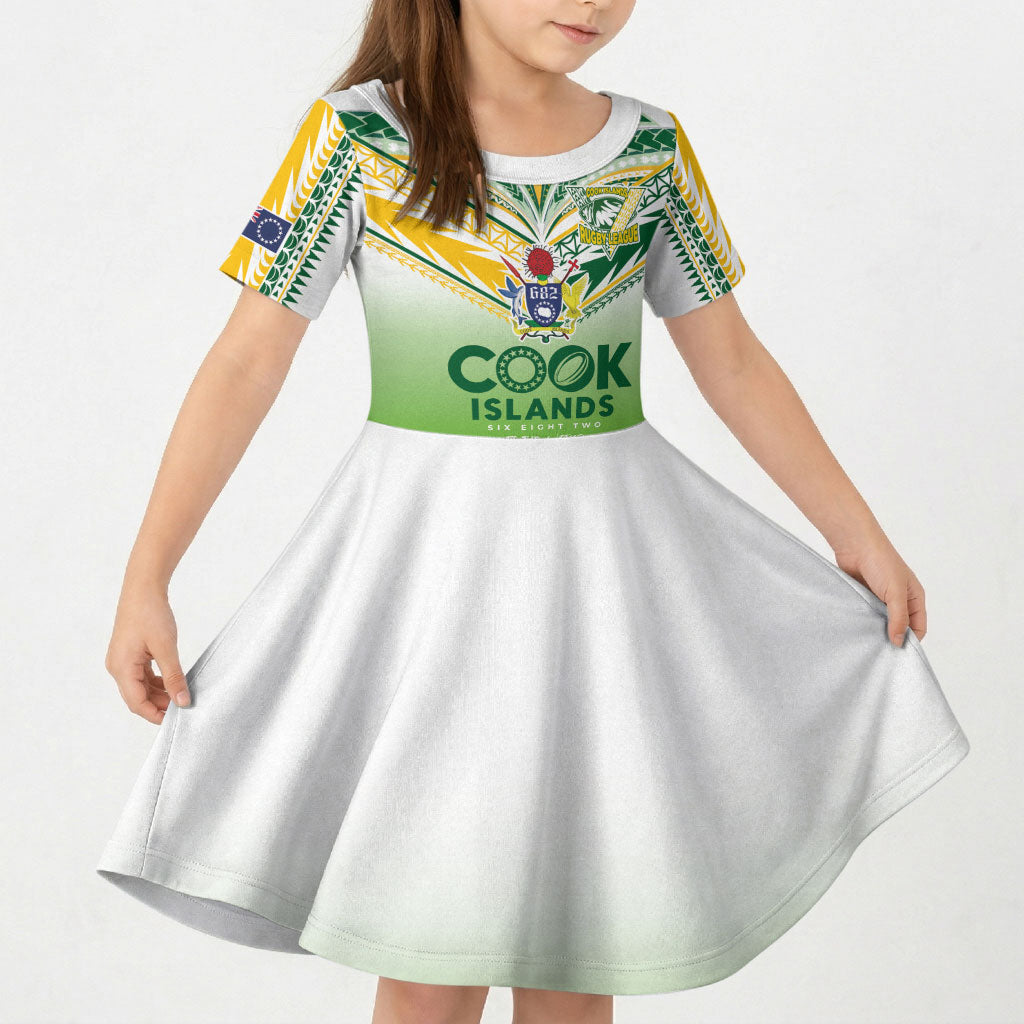 Cook Islands Rugby Kid Short Sleeve Dress Six Eight Two to The World - Tatau Tribal Motif