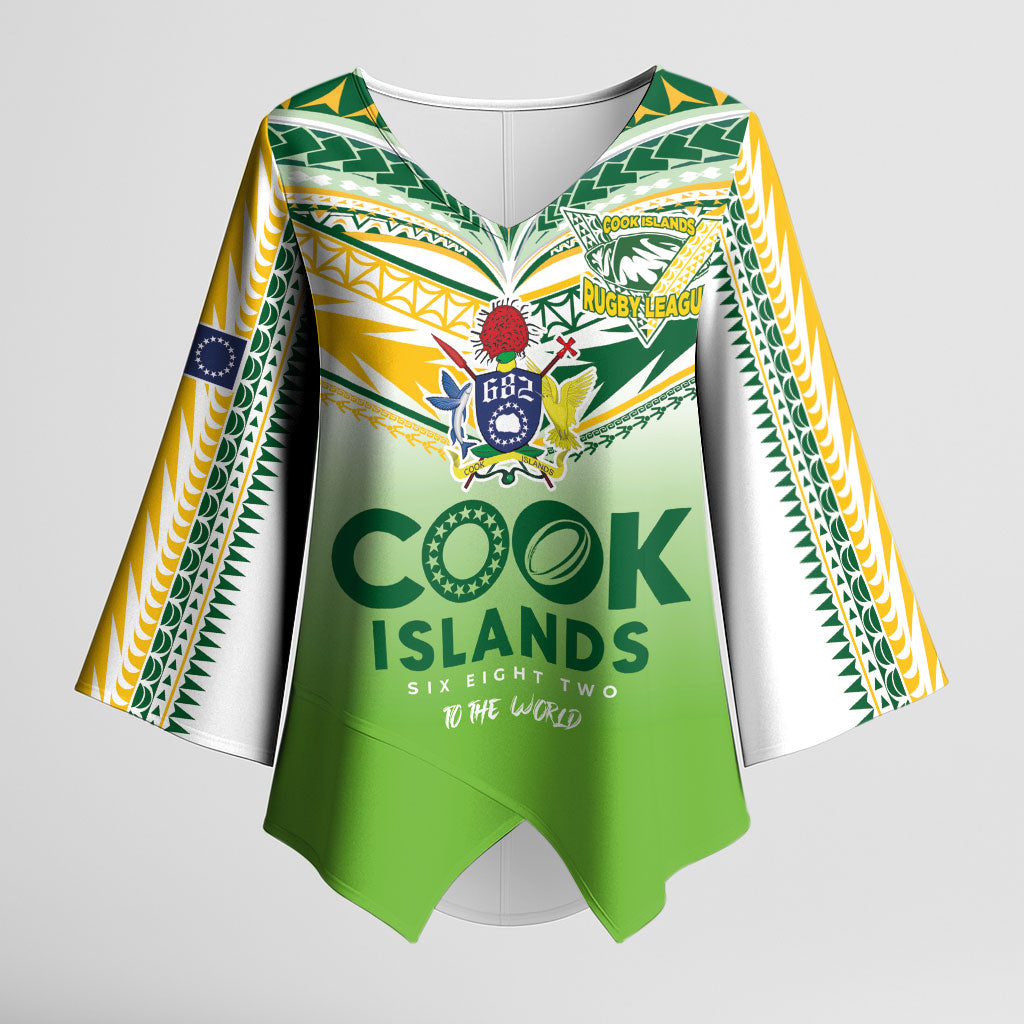 Cook Islands Rugby Kimono Sleeve Blouse Six Eight Two to The World - Tatau Tribal Motif