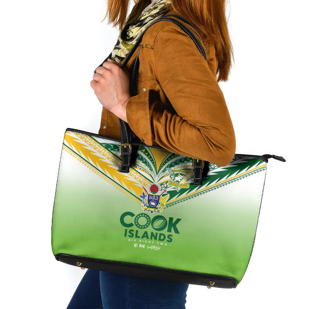 Cook Islands Rugby Leather Tote Bag Six Eight Two to The World - Tatau Tribal Motif
