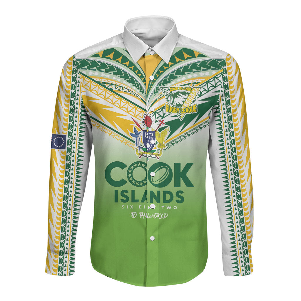 Cook Islands Rugby Long Sleeve Button Shirt Six Eight Two to The World - Tatau Tribal Motif LT03 Unisex Multicolor - Polynesian Pride
