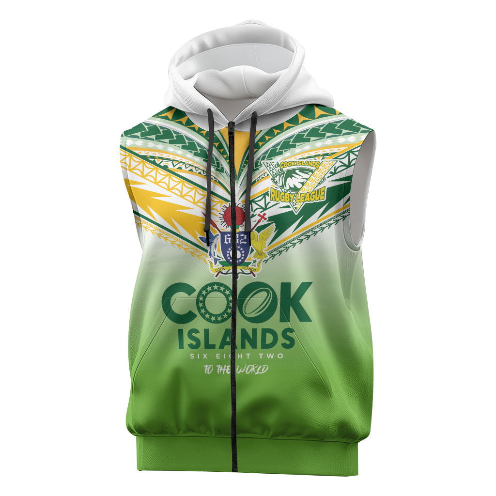 Cook Islands Rugby Sleeveless Zip Hoodie Six Eight Two to The World - Tatau Tribal Motif