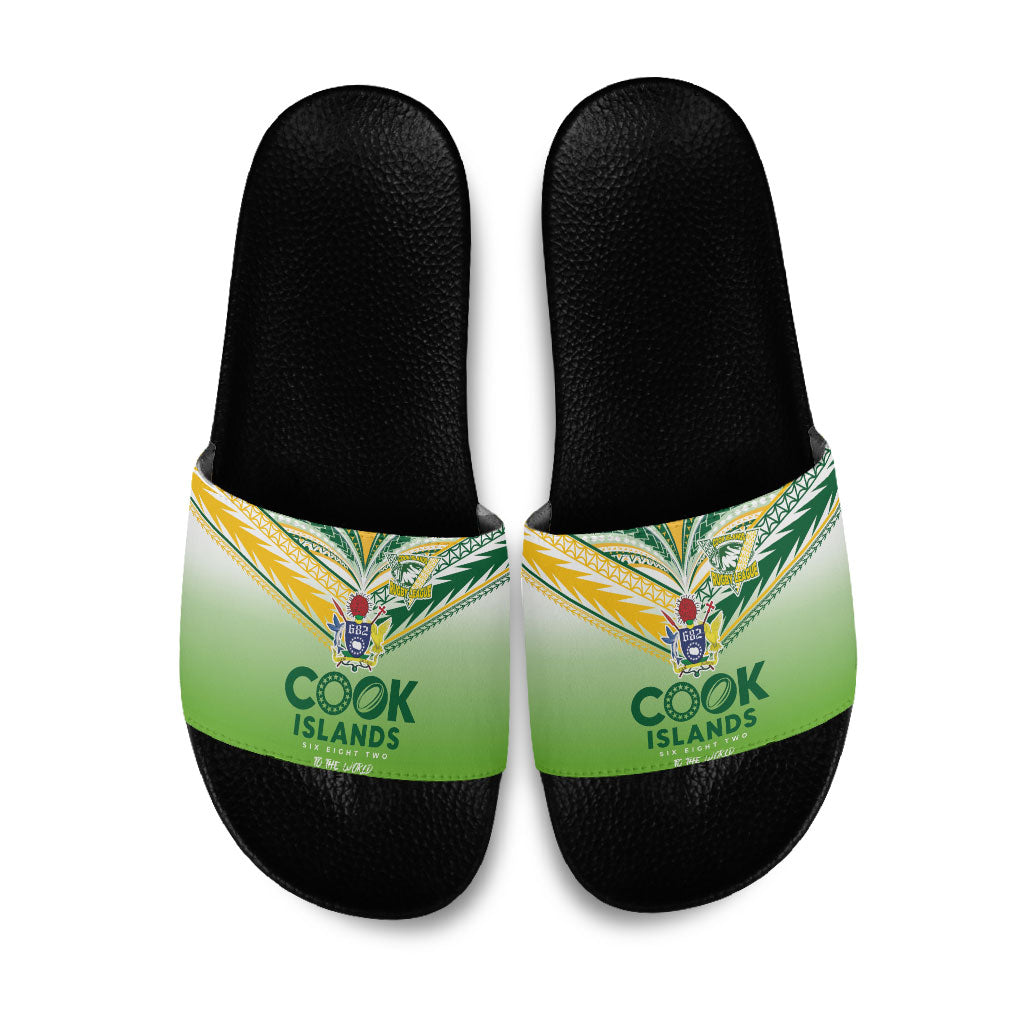 Cook Islands Rugby Slide Sandals Six Eight Two to The World - Tatau Tribal Motif