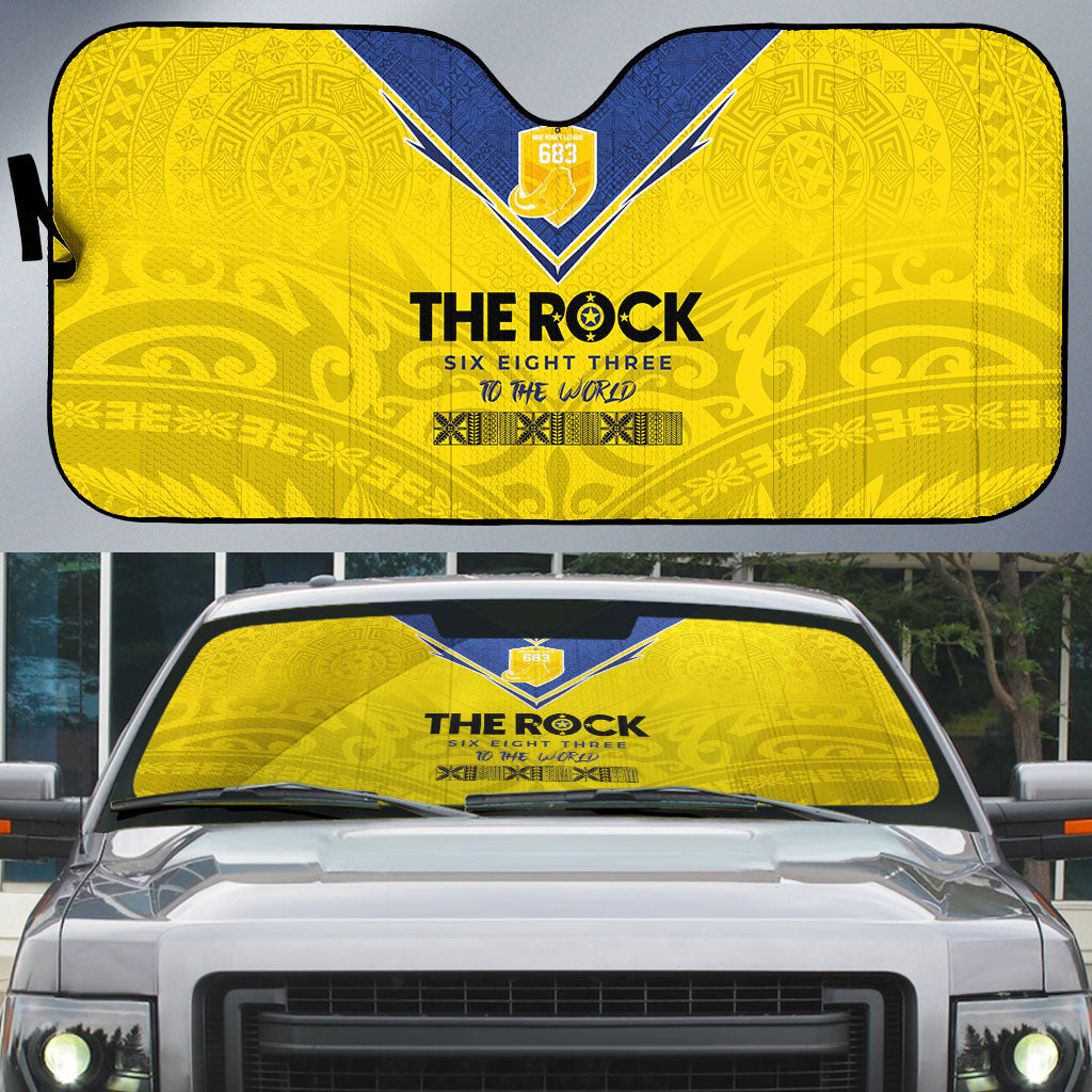 Niue Rugby Auto Sun Shade Six Eight Three to The World - Hiapo Tribal Motif