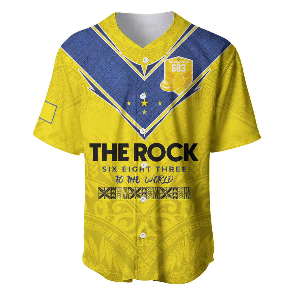 Niue Rugby Custom Baseball Jersey Six Eight Three to The World - Hiapo Tribal Motif