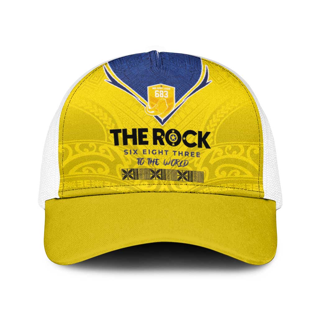 Niue Rugby Baseball Net Cap Six Eight Three to The World - Hiapo Tribal Motif