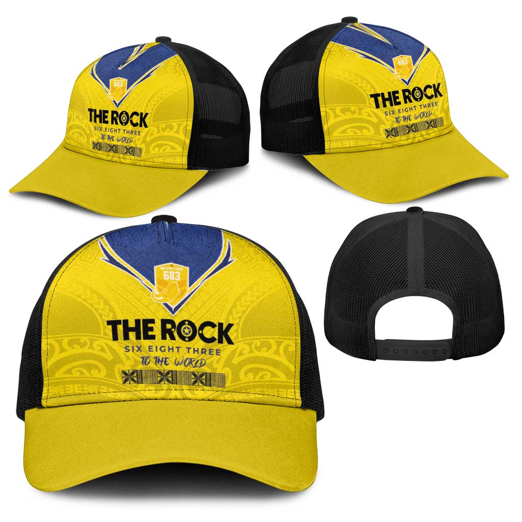 Niue Rugby Baseball Net Cap Six Eight Three to The World - Hiapo Tribal Motif