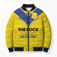 Niue Rugby Custom Bomber Puffer Jacket Six Eight Three to The World - Hiapo Tribal Motif