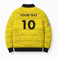 Niue Rugby Custom Bomber Puffer Jacket Six Eight Three to The World - Hiapo Tribal Motif
