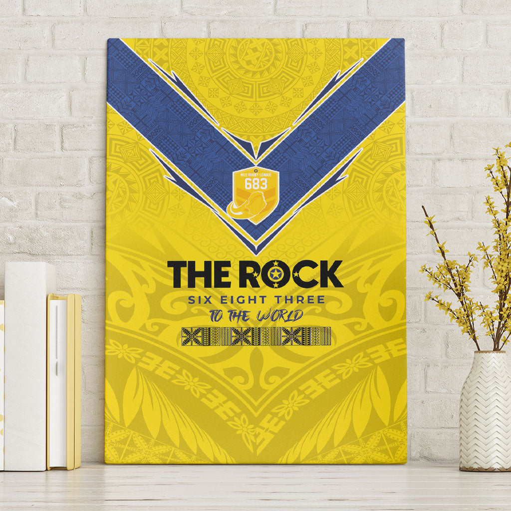 Niue Rugby Canvas Wall Art Six Eight Three to The World - Hiapo Tribal Motif
