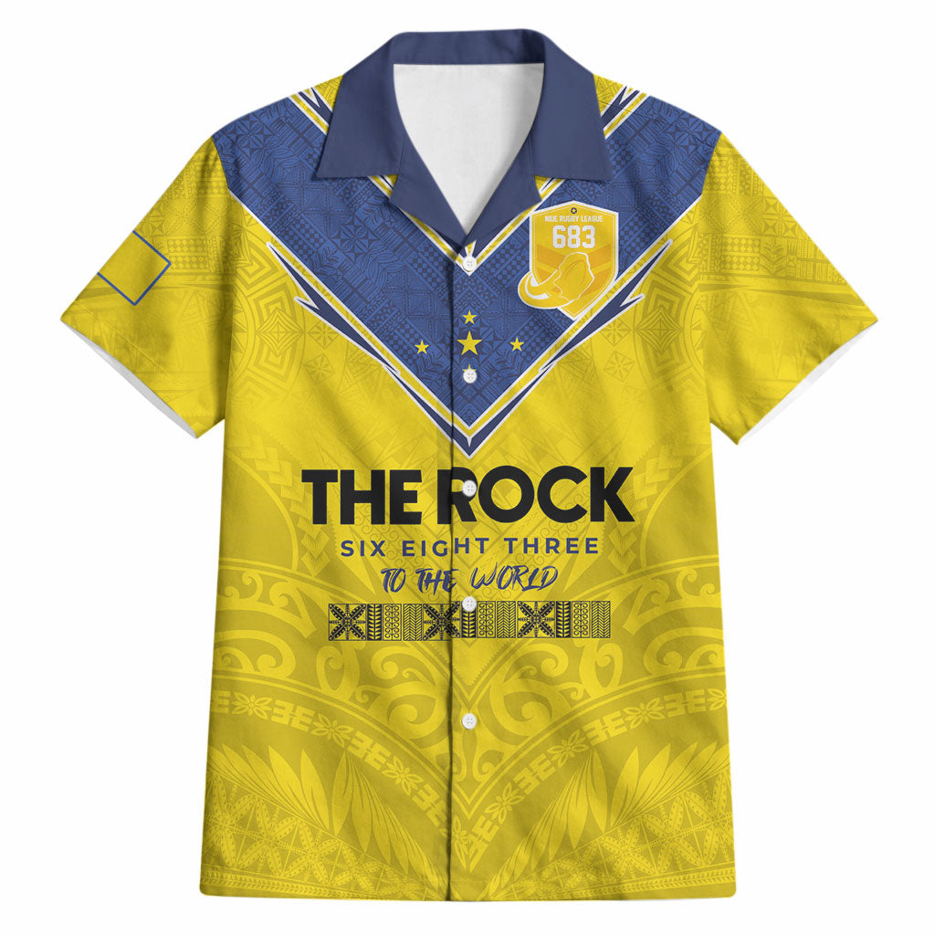 Niue Rugby Custom Hawaiian Shirt Six Eight Three to The World - Hiapo Tribal Motif