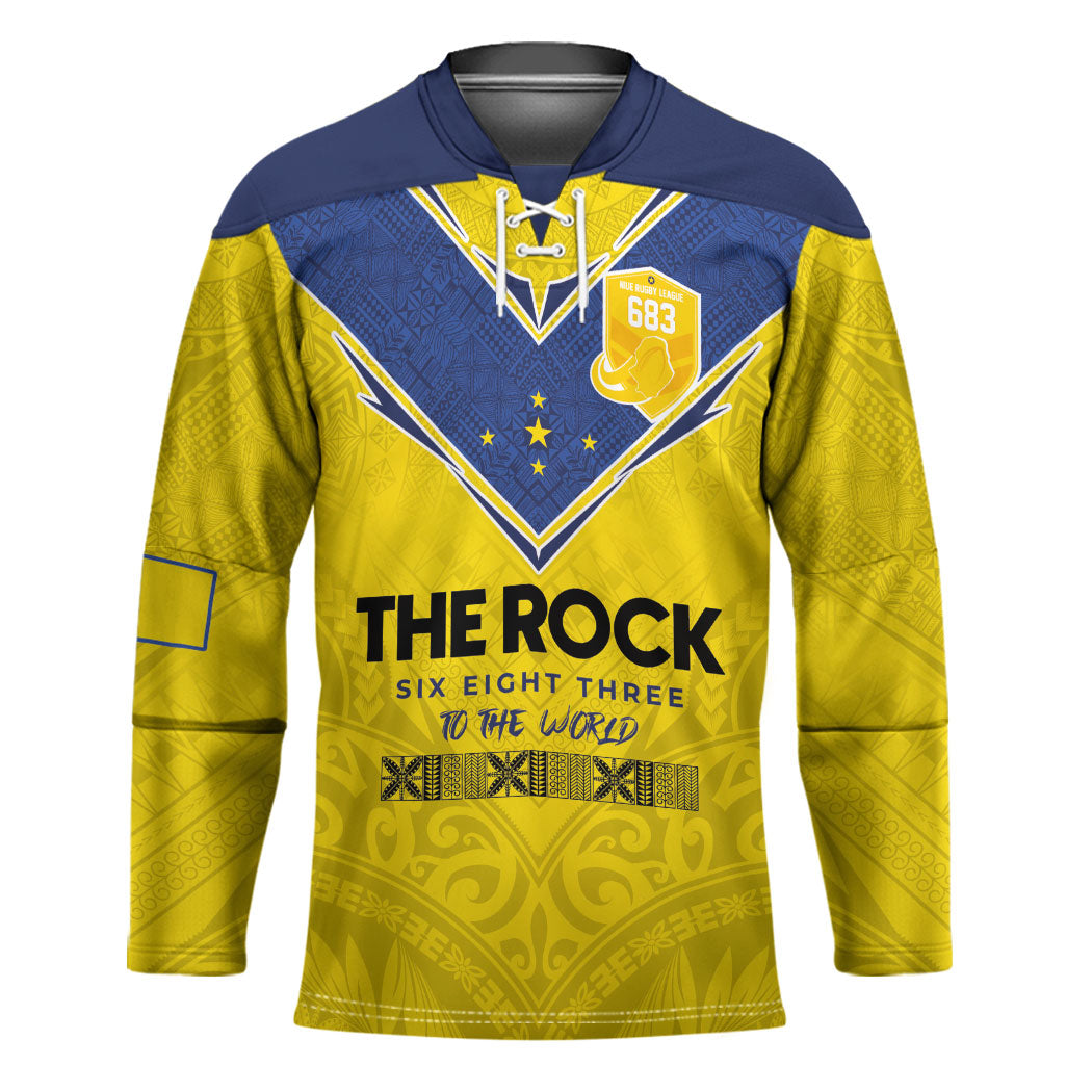 Niue Rugby Custom Hockey Jersey Six Eight Three to The World - Hiapo Tribal Motif