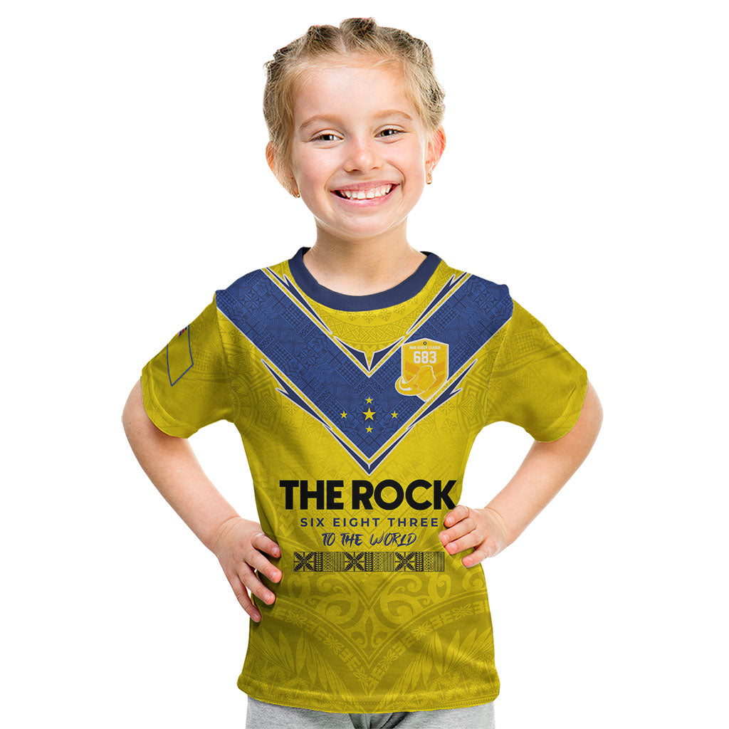 Niue Rugby Custom Kid T Shirt Six Eight Three to The World - Hiapo Tribal Motif