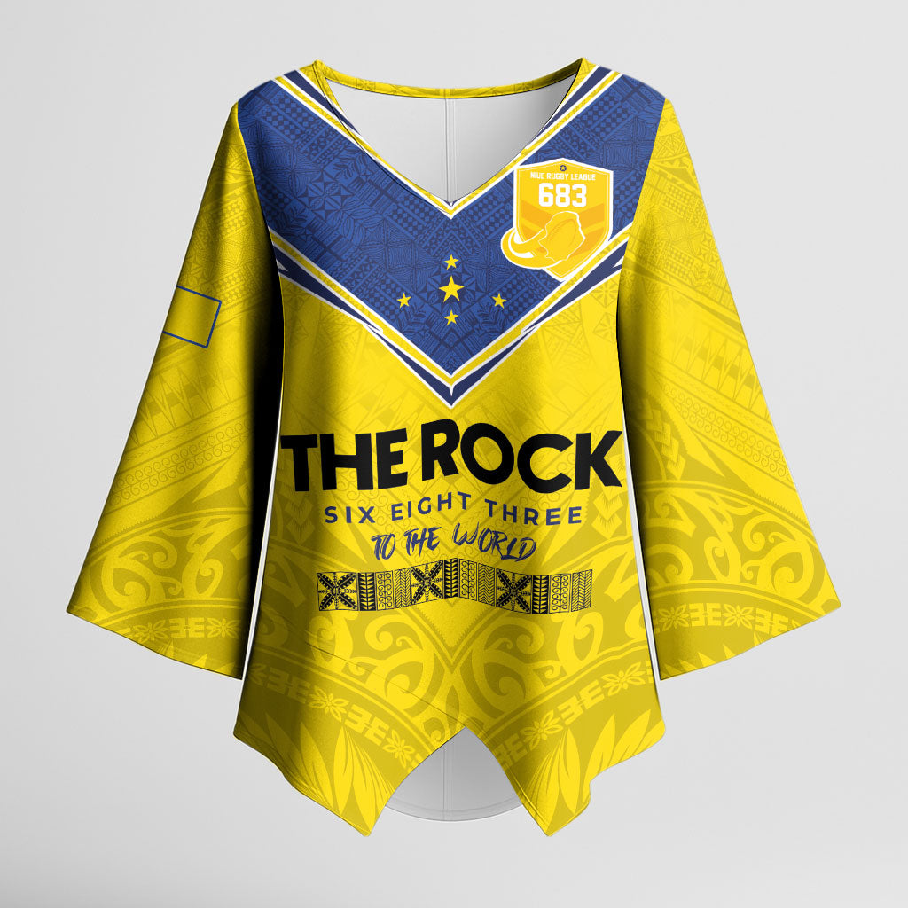 Niue Rugby Custom Kimono Sleeve Blouse Six Eight Three to The World - Hiapo Tribal Motif