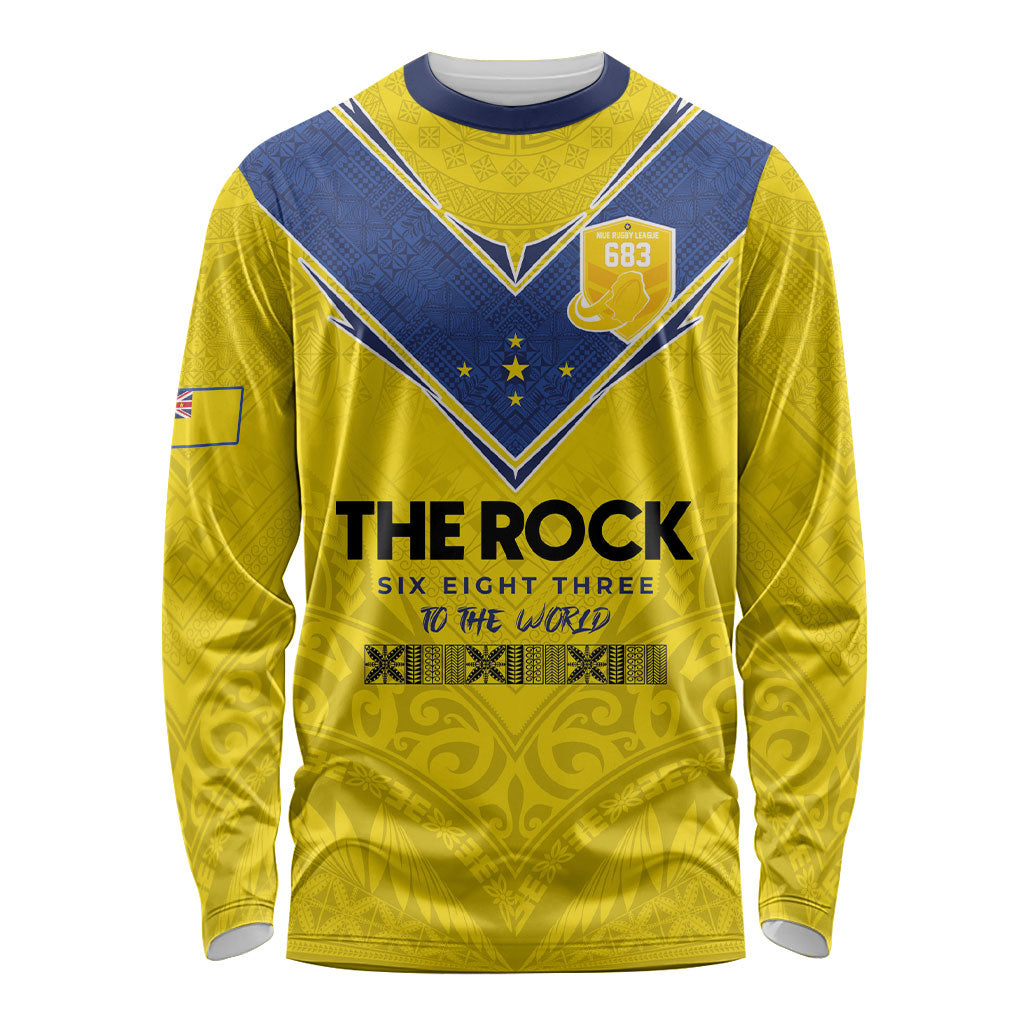 Niue Rugby Custom Long Sleeve Shirt Six Eight Three to The World - Hiapo Tribal Motif LT03 Unisex Multicolor - Polynesian Pride