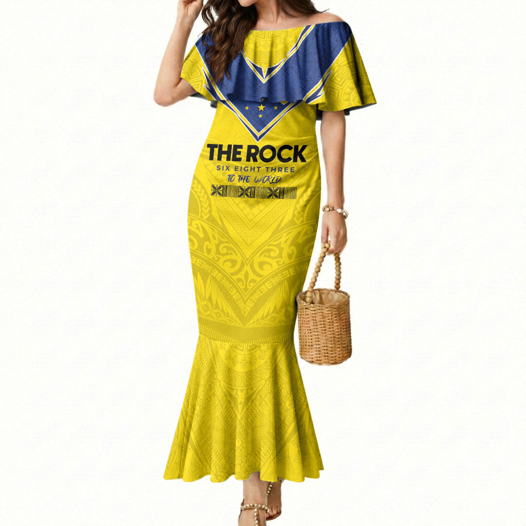Niue Rugby Custom Mermaid Dress Six Eight Three to The World - Hiapo Tribal Motif