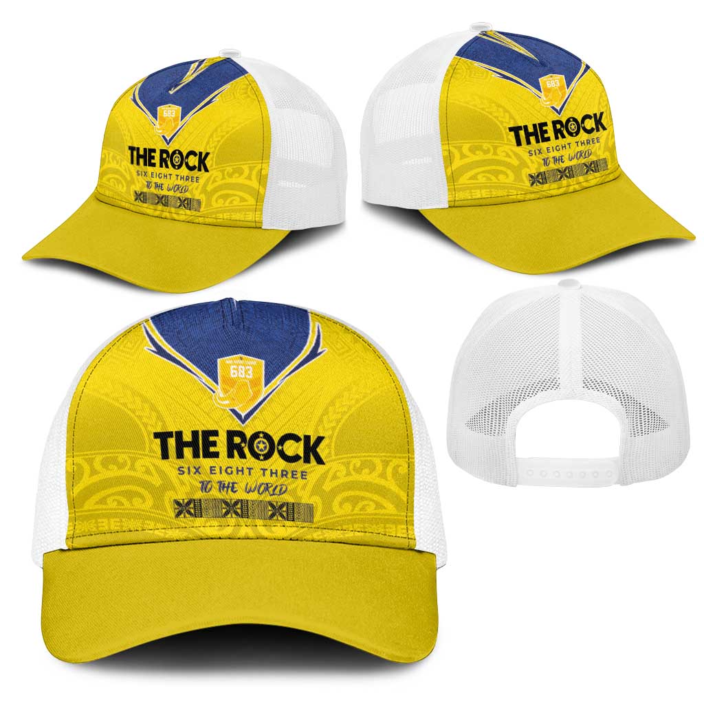 Niue Rugby Mesh Trucker Cap Six Eight Three to The World - Hiapo Tribal Motif LT03 - Polynesian Pride