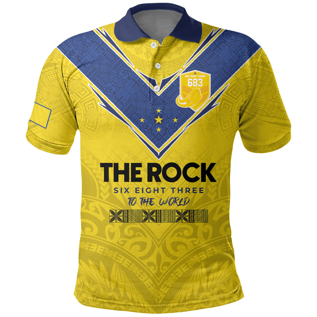 Niue Rugby Custom Polo Shirt Six Eight Three to The World - Hiapo Tribal Motif