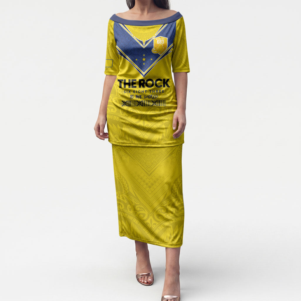 Niue Rugby Custom Puletasi Six Eight Three to The World - Hiapo Tribal Motif LT03 Long Dress Multicolor - Polynesian Pride