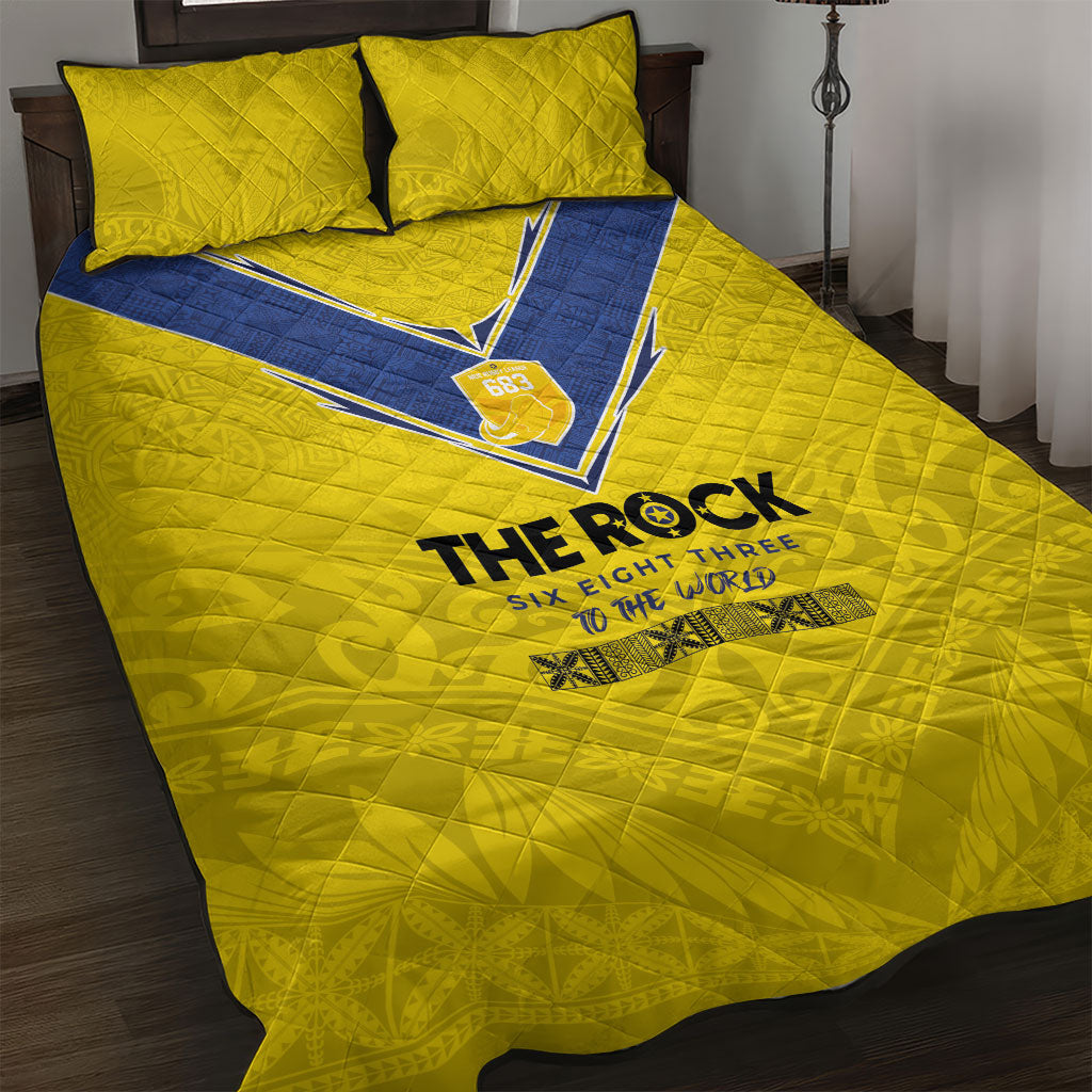 Niue Rugby Quilt Bed Set Six Eight Three to The World - Hiapo Tribal Motif