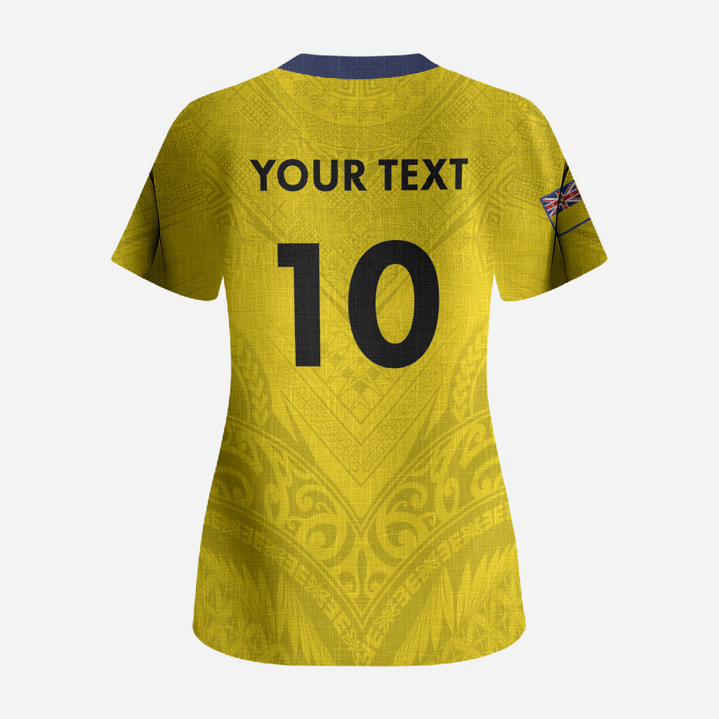 Niue Rugby Custom Scrub Top Six Eight Three to The World - Hiapo Tribal Motif