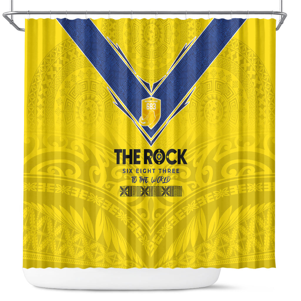 Niue Rugby Shower Curtain Six Eight Three to The World - Hiapo Tribal Motif