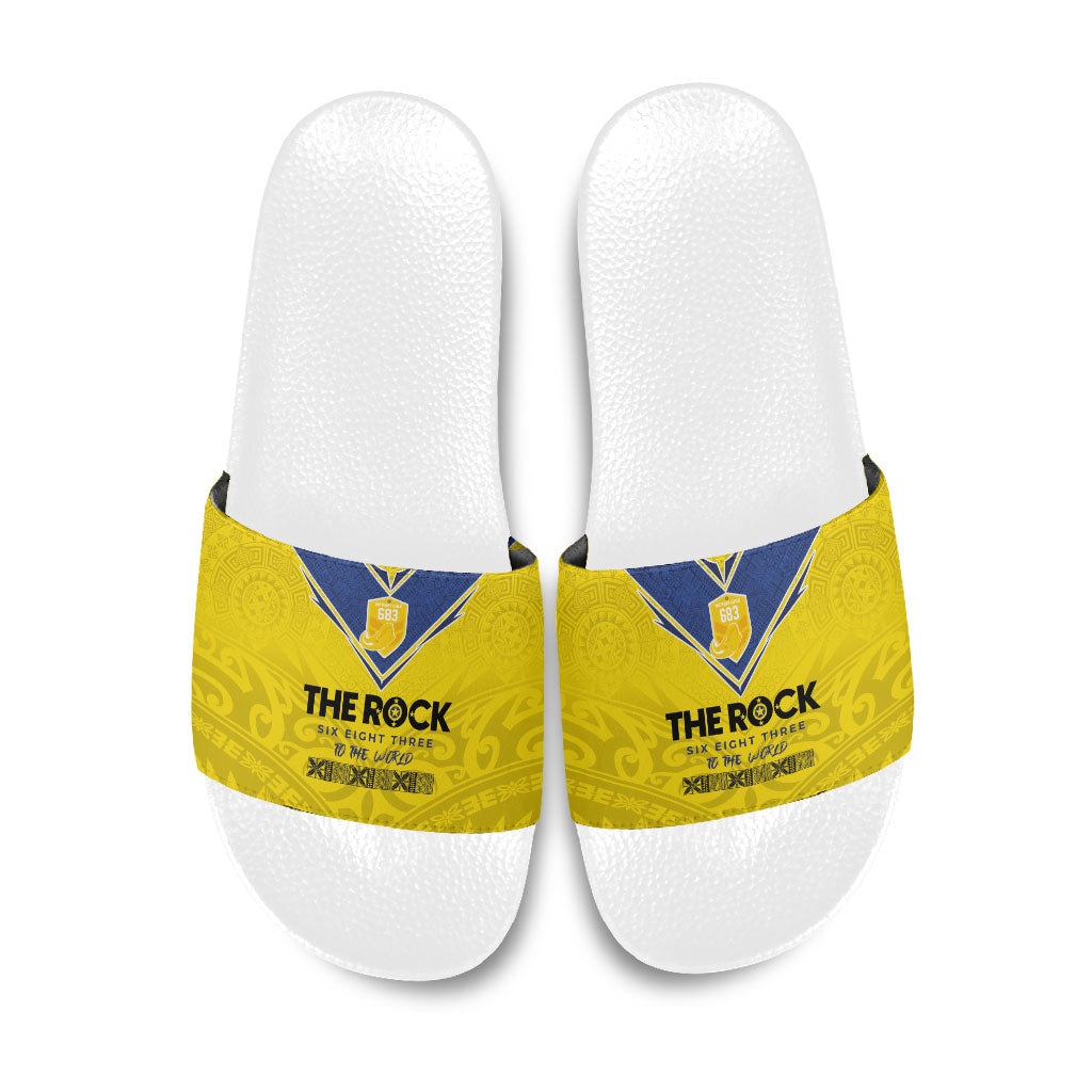 Niue Rugby Slide Sandals Six Eight Three to The World - Hiapo Tribal Motif