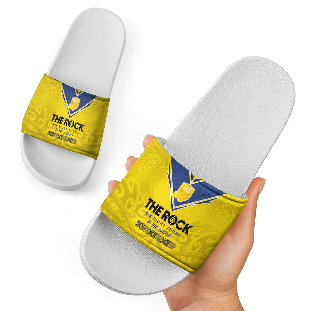 Niue Rugby Slide Sandals Six Eight Three to The World - Hiapo Tribal Motif