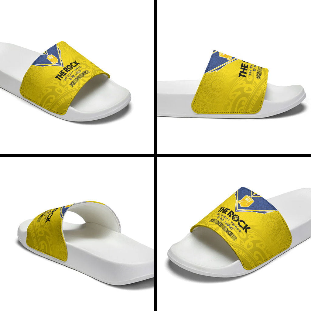Niue Rugby Slide Sandals Six Eight Three to The World - Hiapo Tribal Motif