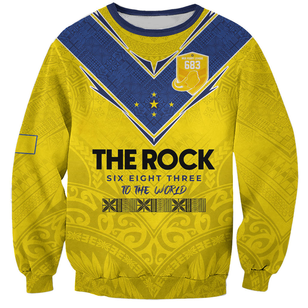 Niue Rugby Custom Sweatshirt Six Eight Three to The World - Hiapo Tribal Motif LT03 Unisex Multicolor - Polynesian Pride