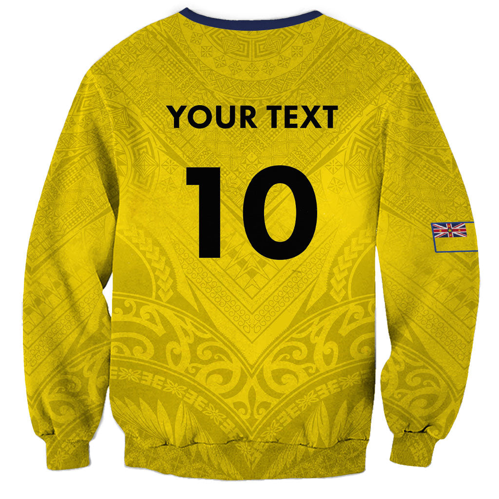 Niue Rugby Custom Sweatshirt Six Eight Three to The World - Hiapo Tribal Motif