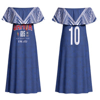 Samoa Rugby Custom Couples Matching Off Shoulder Maxi Dress and Long Sleeve Button Shirt Six Eight Five to The World - Pacific Motif LT03 - Polynesian Pride