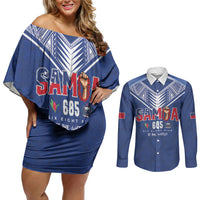 Samoa Rugby Custom Couples Matching Off Shoulder Short Dress and Long Sleeve Button Shirt Six Eight Five to The World - Pacific Motif LT03 Multicolor - Polynesian Pride