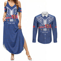 Samoa Rugby Custom Couples Matching Summer Maxi Dress and Long Sleeve Button Shirt Six Eight Five to The World - Pacific Motif