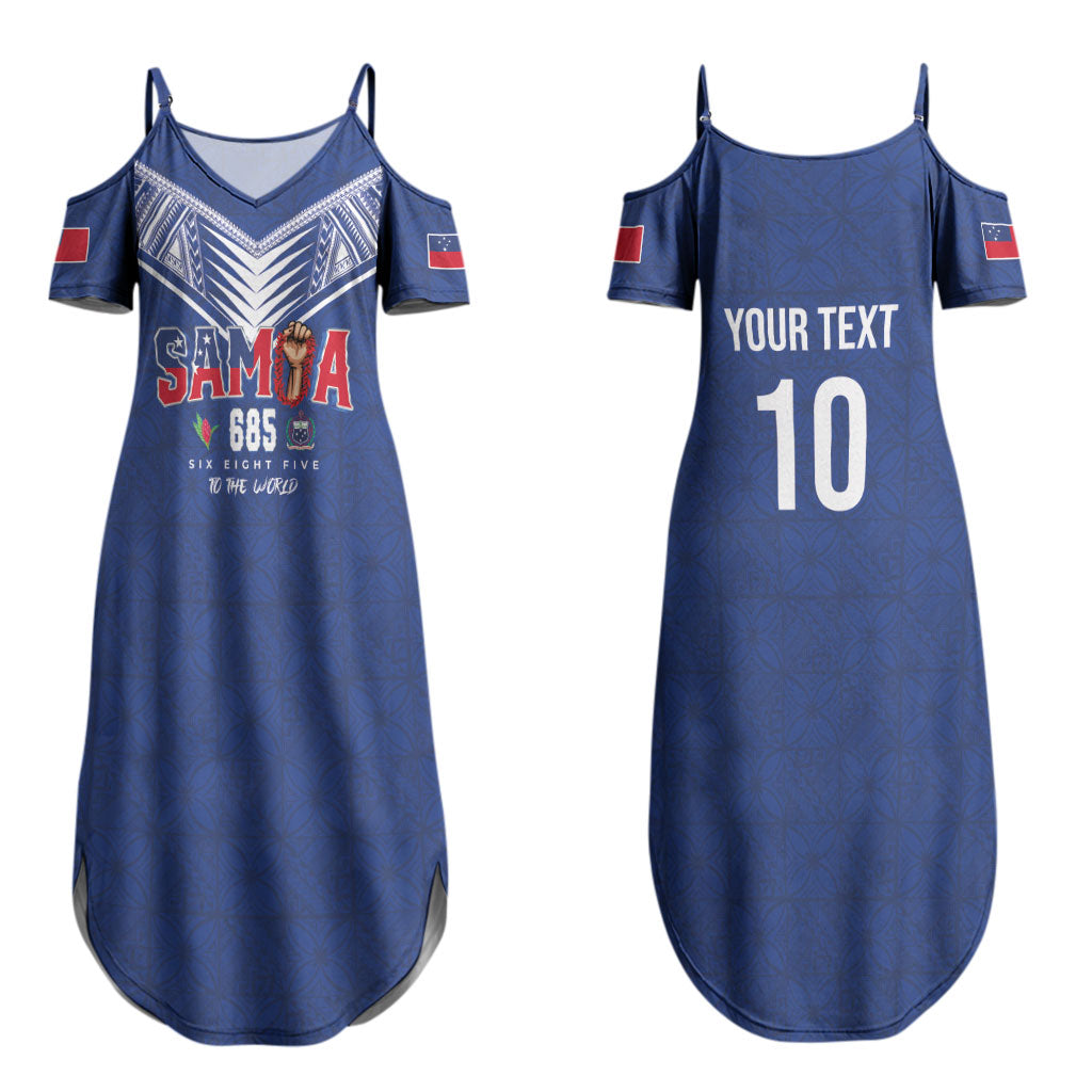 Samoa Rugby Custom Couples Matching Summer Maxi Dress and Long Sleeve Button Shirt Six Eight Five to The World - Pacific Motif