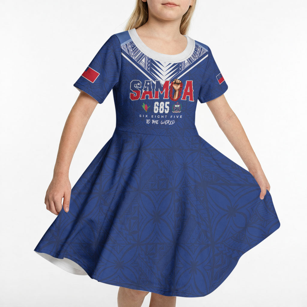 Samoa Rugby Custom Kid Short Sleeve Dress Six Eight Five to The World - Pacific Motif