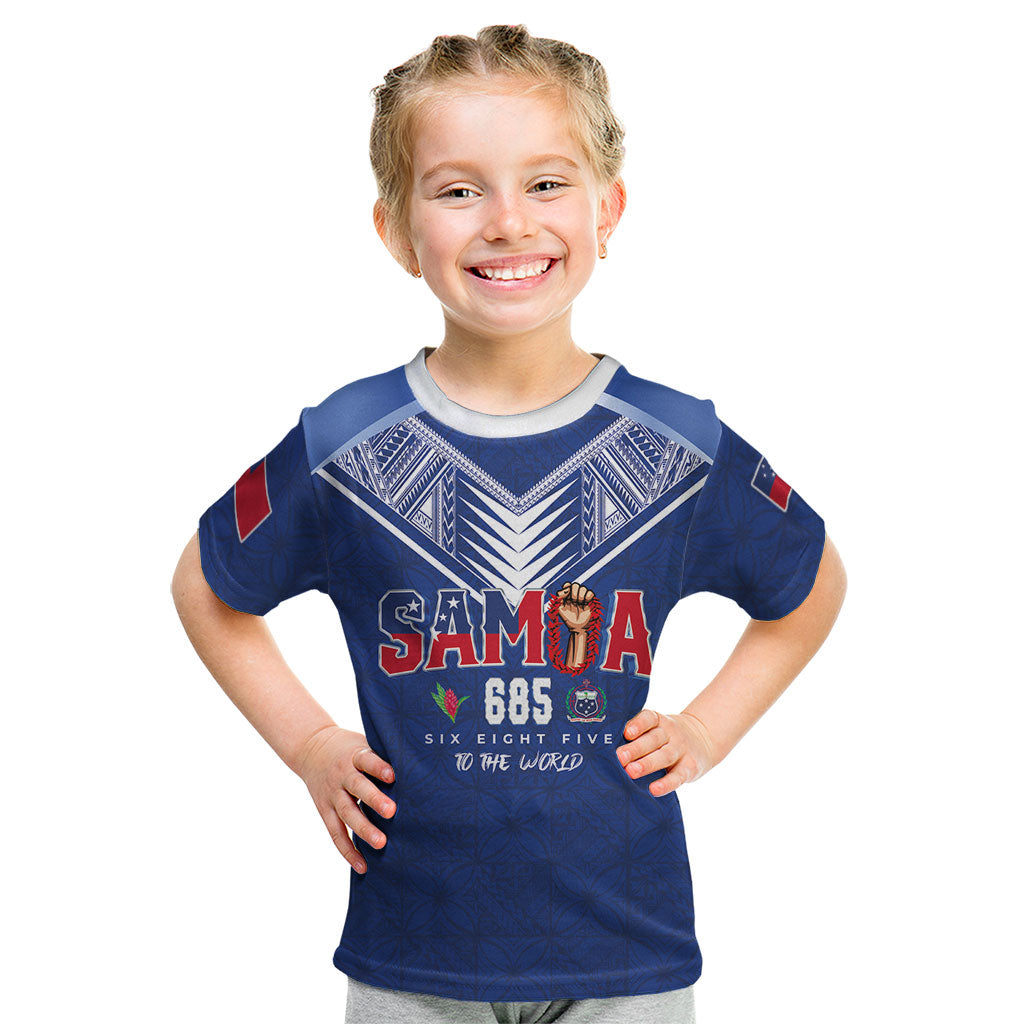 Samoa Rugby Custom Kid T Shirt Six Eight Five to The World - Pacific Motif