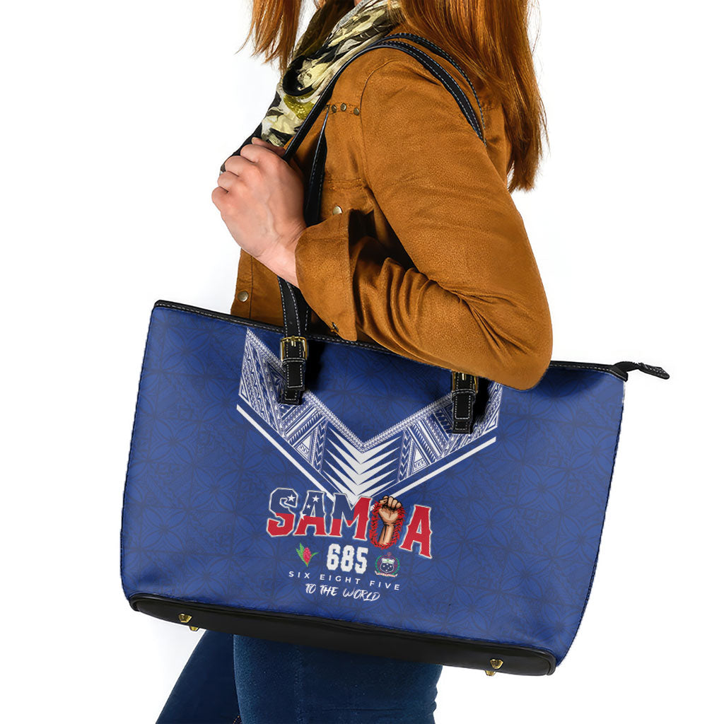 Samoa Rugby Leather Tote Bag Six Eight Five to The World - Pacific Motif