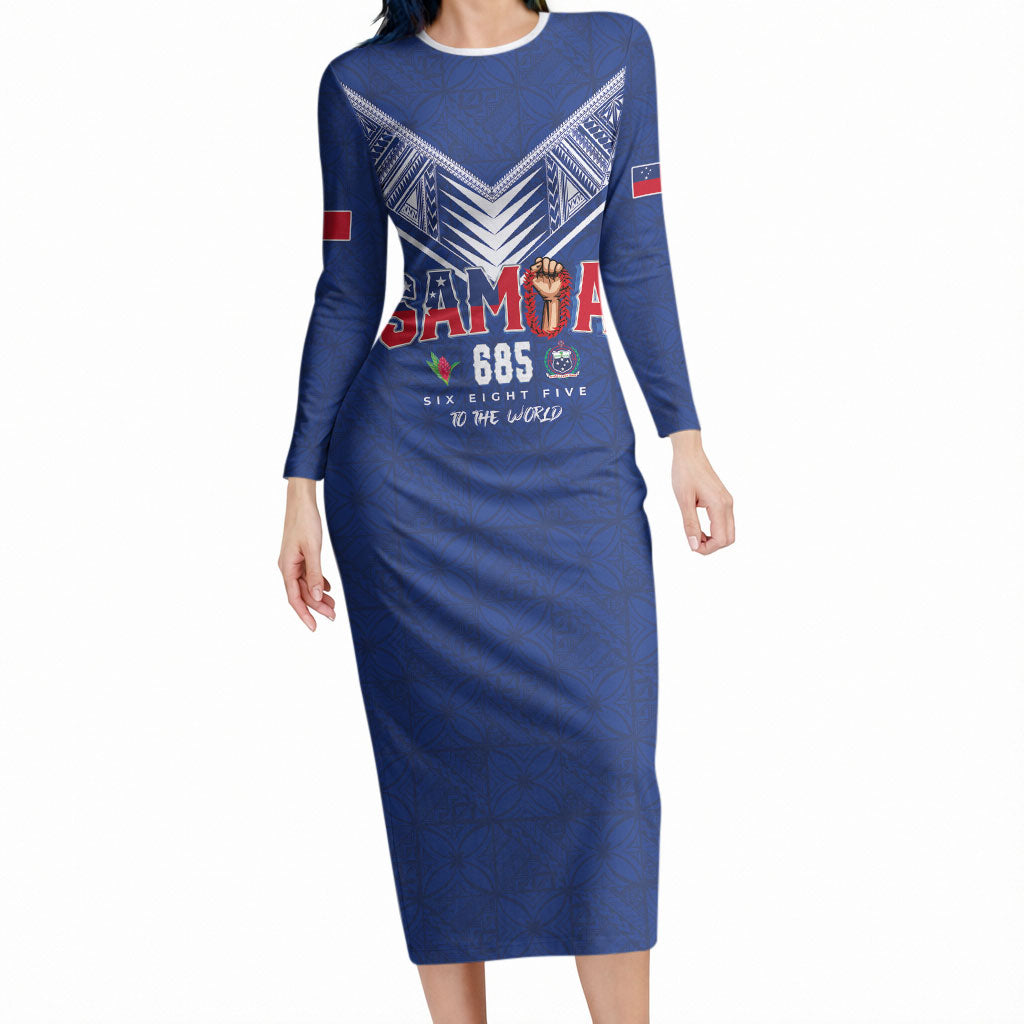 Samoa Rugby Custom Long Sleeve Bodycon Dress Six Eight Five to The World - Pacific Motif