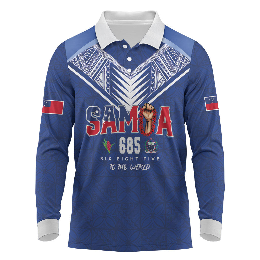 Samoa Rugby Custom Long Sleeve Polo Shirt Six Eight Five to The World - Pacific Motif LT03 Multicolor - Polynesian Pride