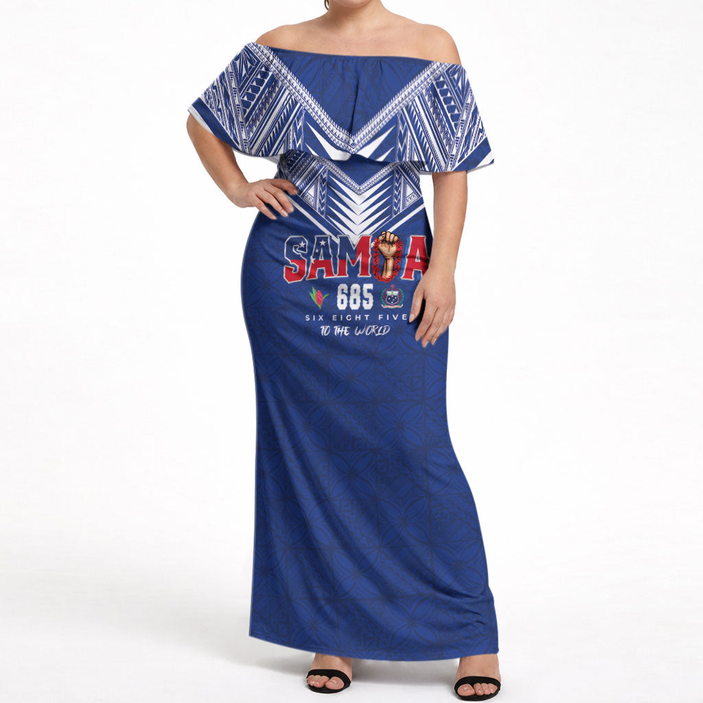 Samoa Rugby Custom Off Shoulder Maxi Dress Six Eight Five to The World - Pacific Motif LT03 Women Multicolor - Polynesian Pride