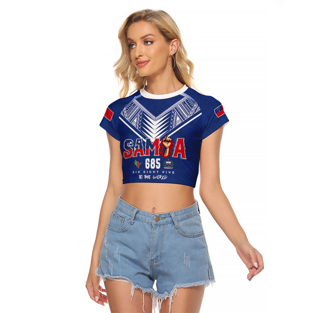 Samoa Rugby Custom Raglan Cropped T Shirt Six Eight Five to The World - Pacific Motif