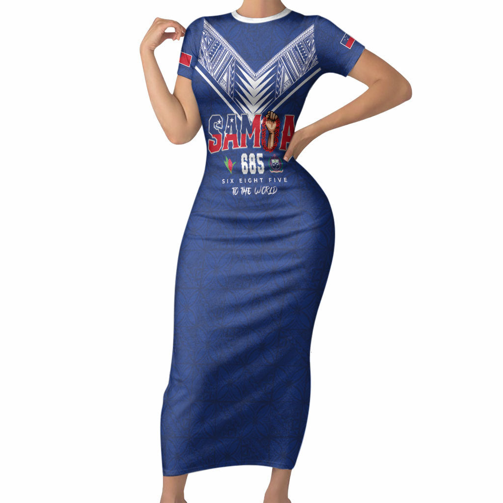 Samoa Rugby Custom Short Sleeve Bodycon Dress Six Eight Five to The World - Pacific Motif