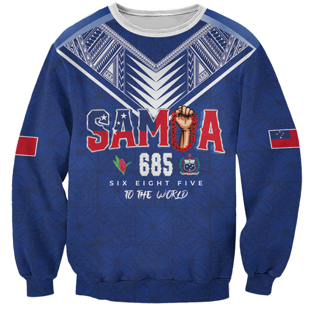 Samoa Rugby Custom Sweatshirt Six Eight Five to The World - Pacific Motif