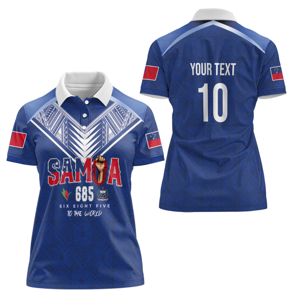 Samoa Rugby Custom Women Polo Shirt Six Eight Five to The World - Pacific Motif