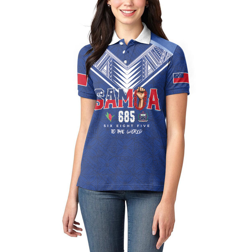 Samoa Rugby Custom Women Polo Shirt Six Eight Five to The World - Pacific Motif
