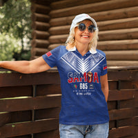 Samoa Rugby Custom Women Polo Shirt Six Eight Five to The World - Pacific Motif