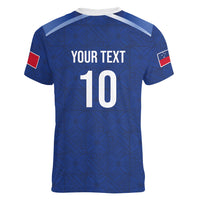 Samoa Rugby Custom Women V-Neck T-Shirt Six Eight Five to The World - Pacific Motif